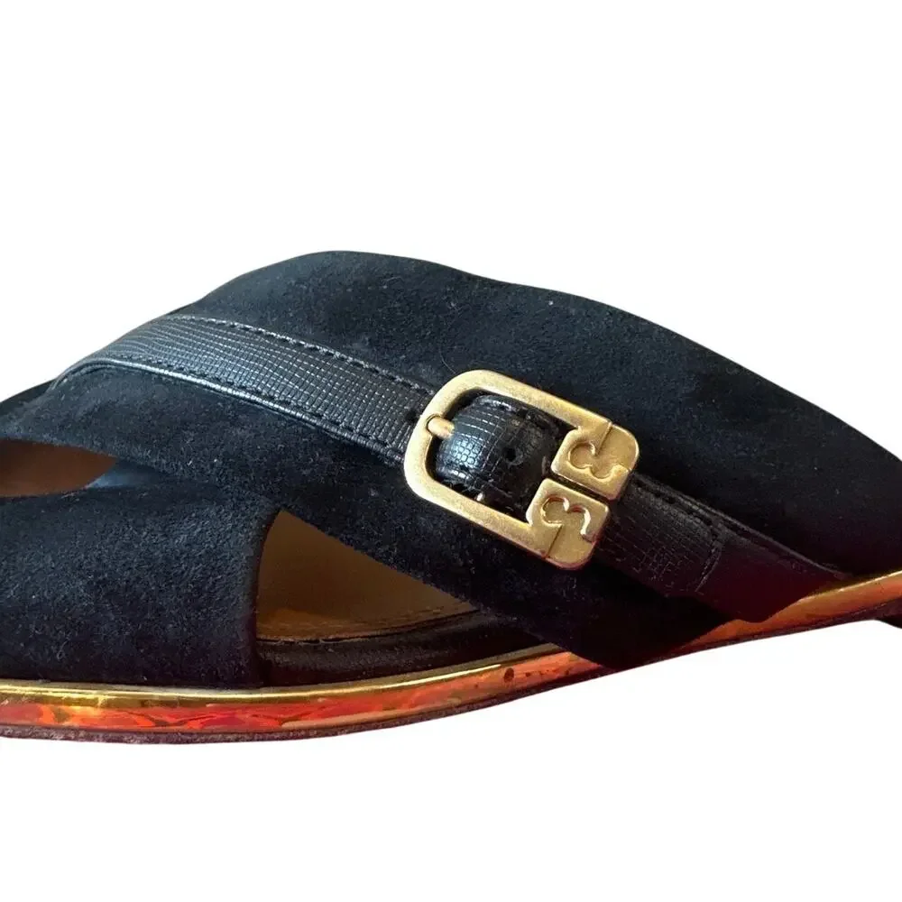Tory Burch Delaney 5mm Sandals Perfect Black Suede‎ Leather 8
